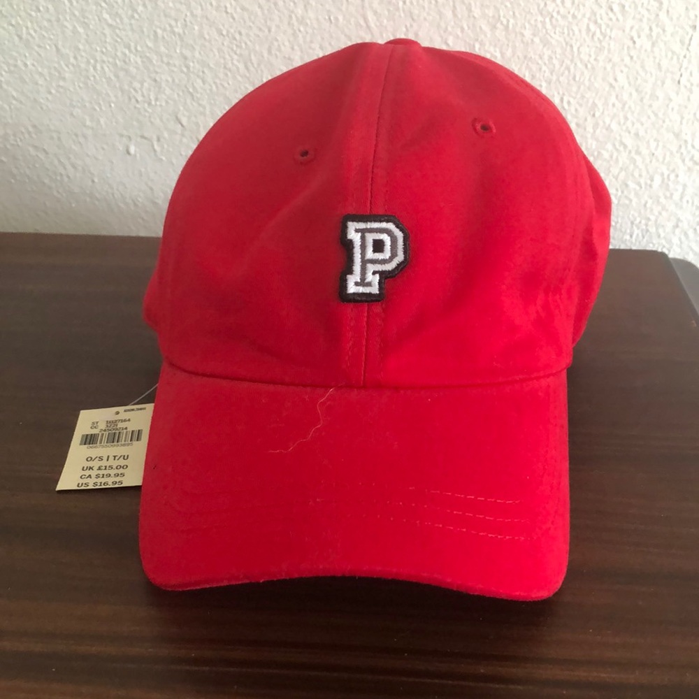 Pink, adjustable baseball hat, red